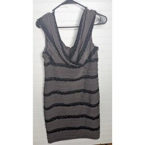 Adrianna Papell Womens V Neck‎ Dress 12 Purple Black Lace Tiered Sleeveless Y2k